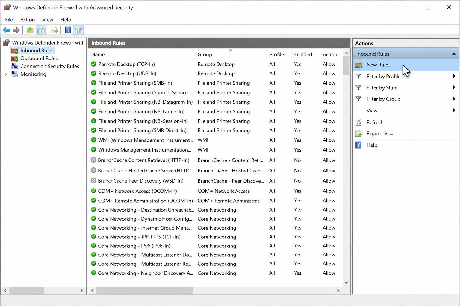 สร้าง Inbound Rule ใหม่