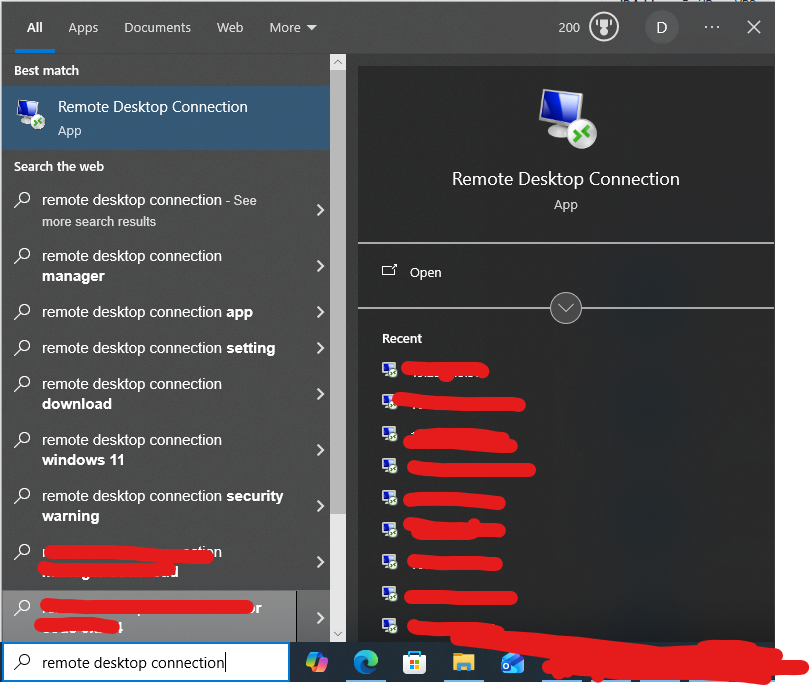 ค้นหาโปรแกรม Remote Desktop Connection
