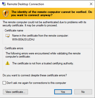 ยืนยัน Certificate เพื่อเข้า VPS Windows
